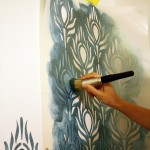 How to stencil: large peacock stencil in teal paint