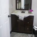 Bathroom with dark wood and slate tile